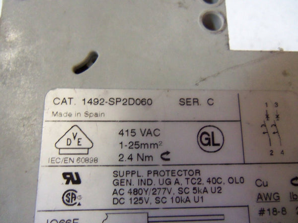ALLEN BRADLEY CIRCUIT BREAKER 1492-SP2D060 SERIES C UNMP