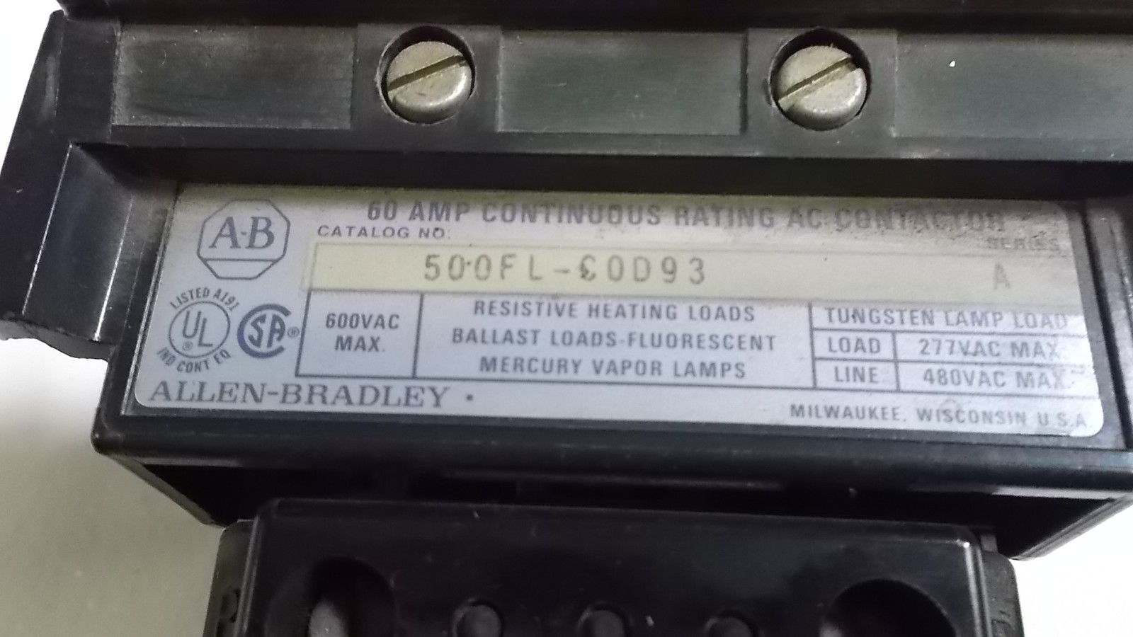 INDUSTRIAL SPARE PART CONTACTOR 500EL-C0D93 SERIES A UNMP