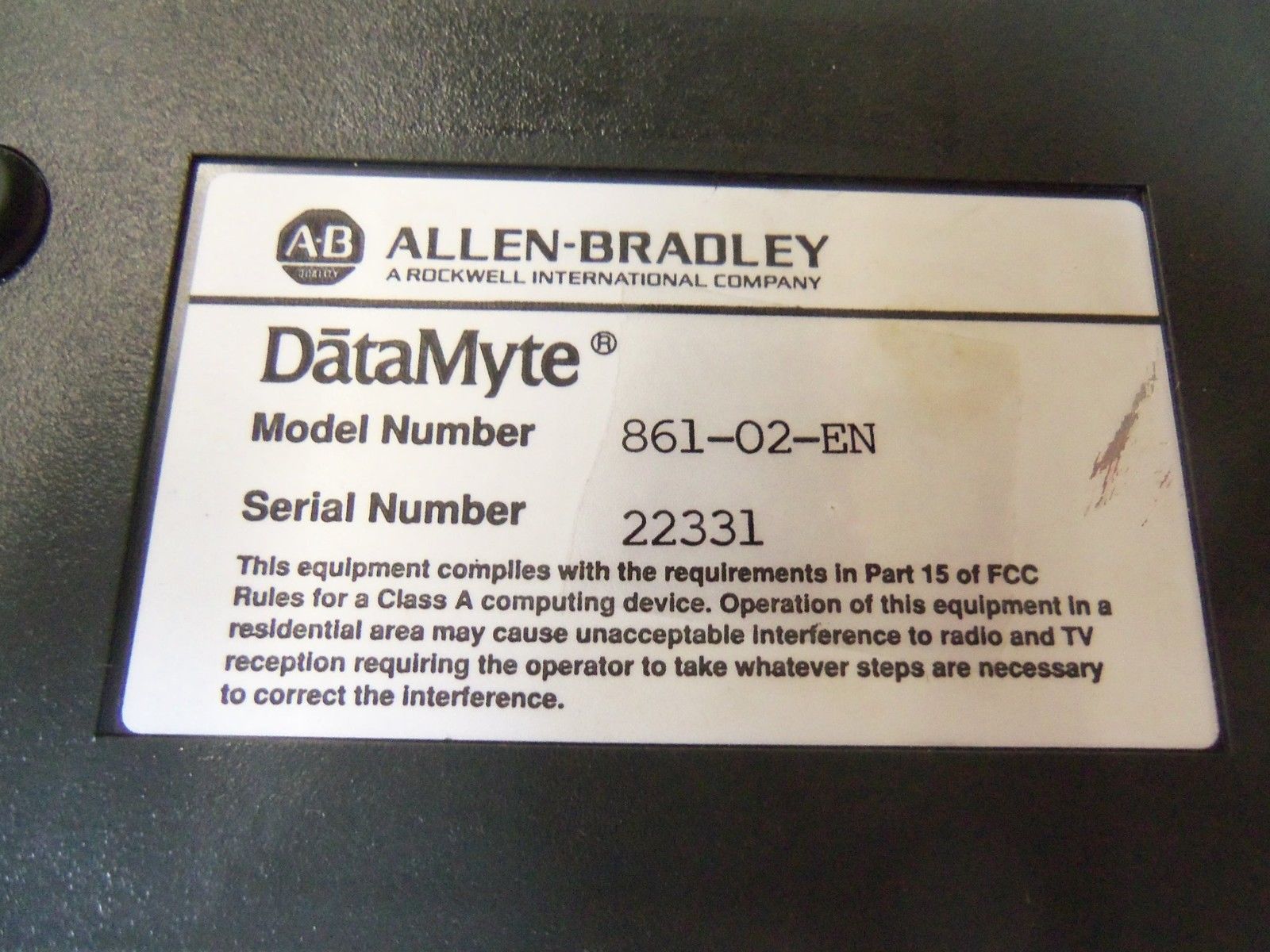 ALLEN BRADLEY DATAMYTE 861-02-EN (AS PICTURED)  *USED*