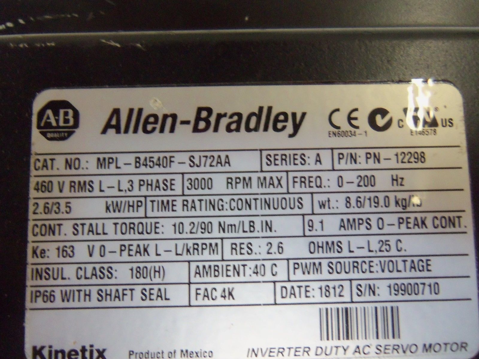 INDUSTRIAL SPARE PART MPL-B4540F-SJ2AA SERIES A SERVO MOTOR NSNP