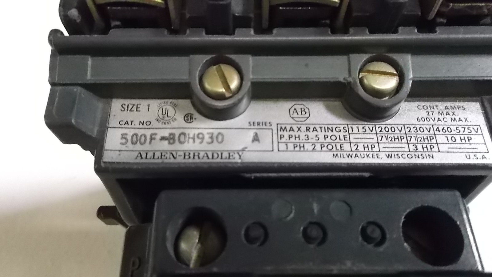 ALLEN BRADLEY RELAY 500F-BOH930 SERIES A UNMP