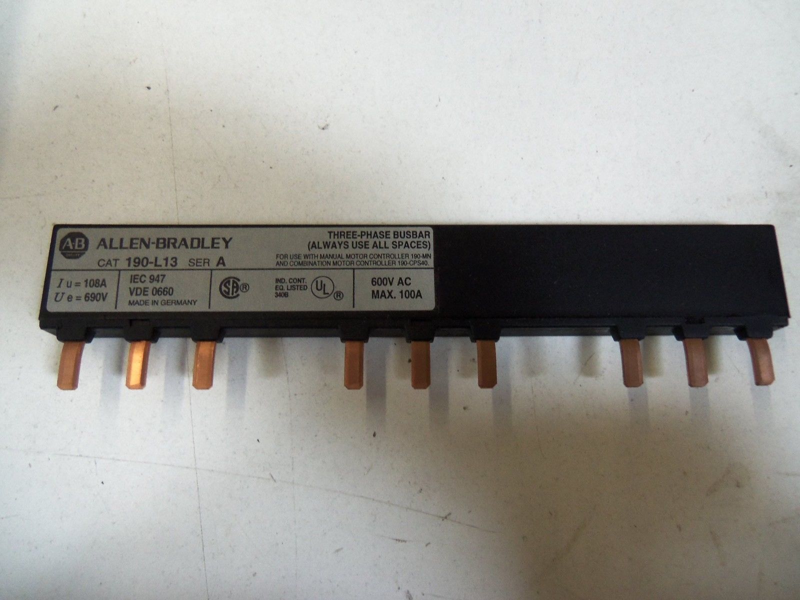 ALLEN BRADLEY THREE-PHASE BUSBAR 190-L13 SERIES A *NEW IN BOX*