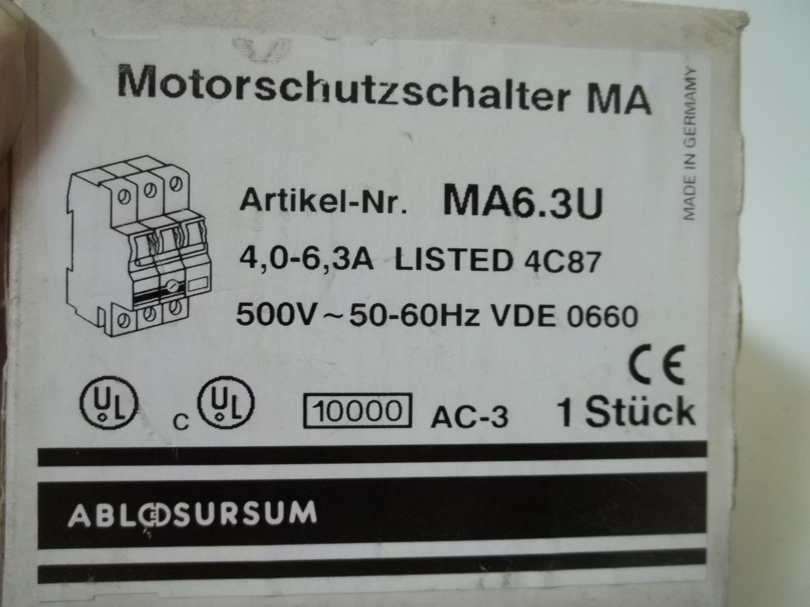 ALTECH CORP. MA6.3U MOTOR PROTECTOR NSMP