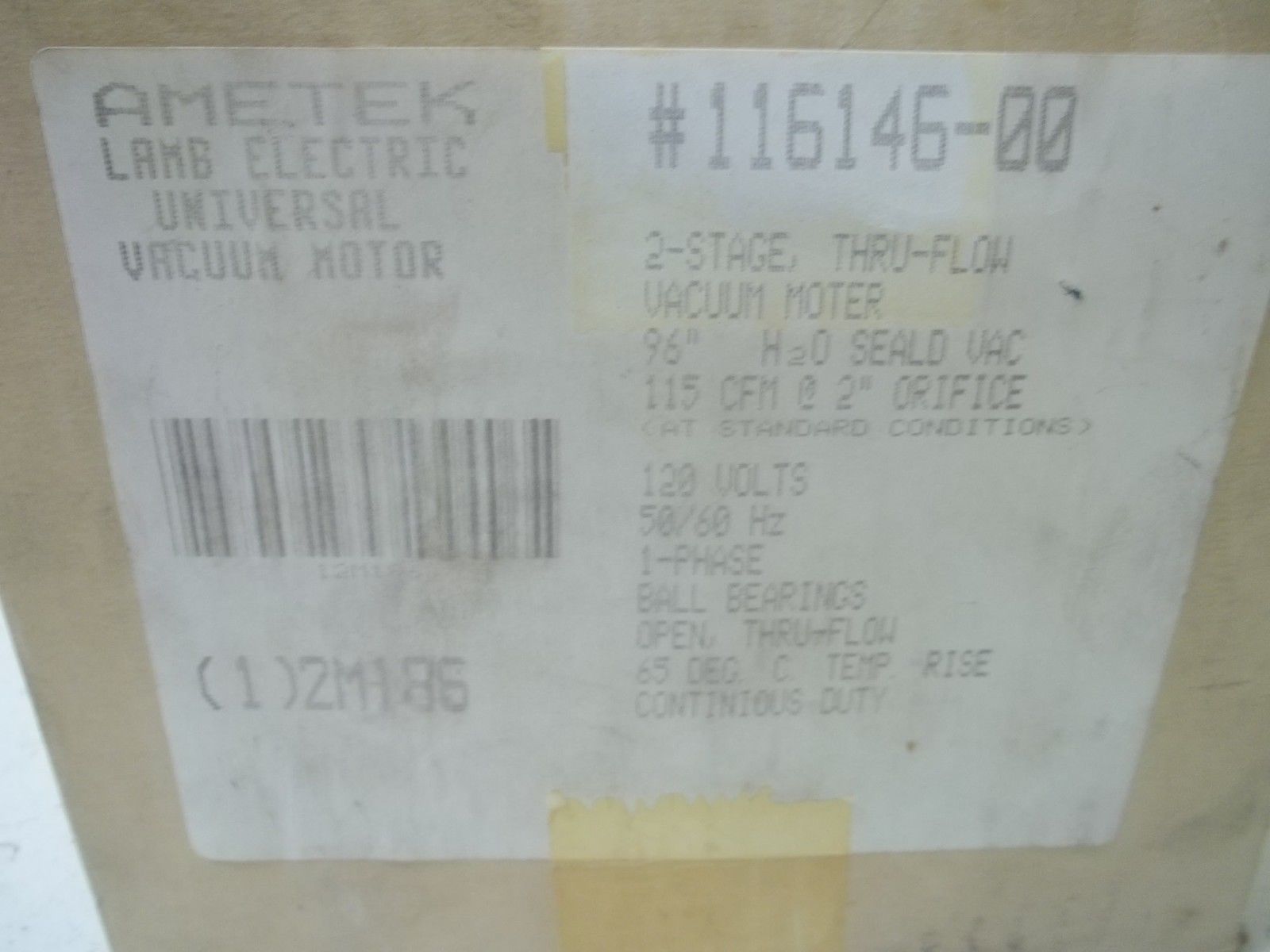 AMETEK 2M186 VACUUM MOTOR UNMP