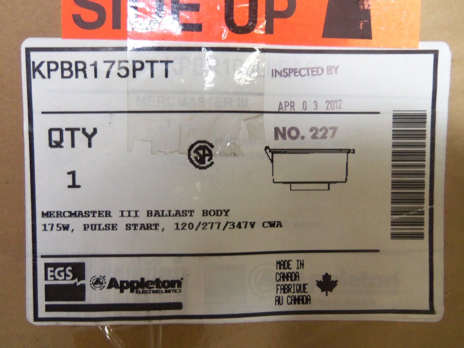 APPLETON KPBR175PTT BALLAST BODY NSMP