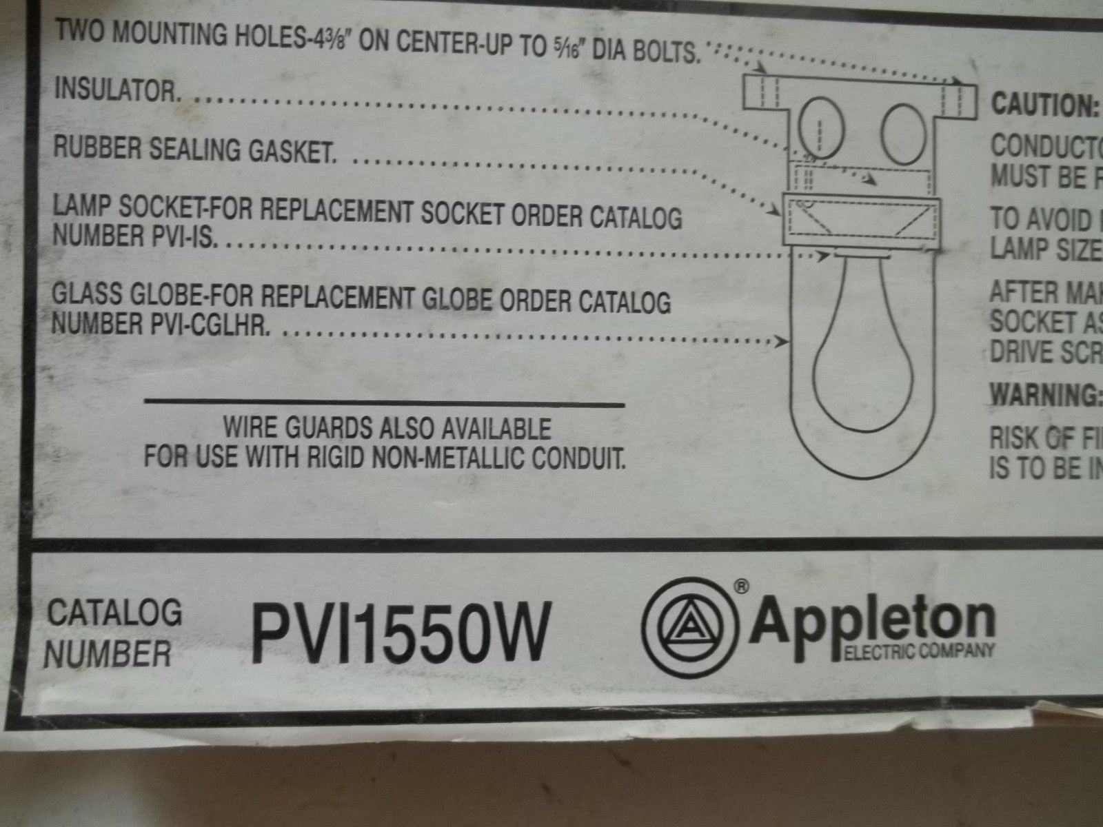 APPLETON PVI155W TWO MOUNTING HOLE DIA BOLTUNMP