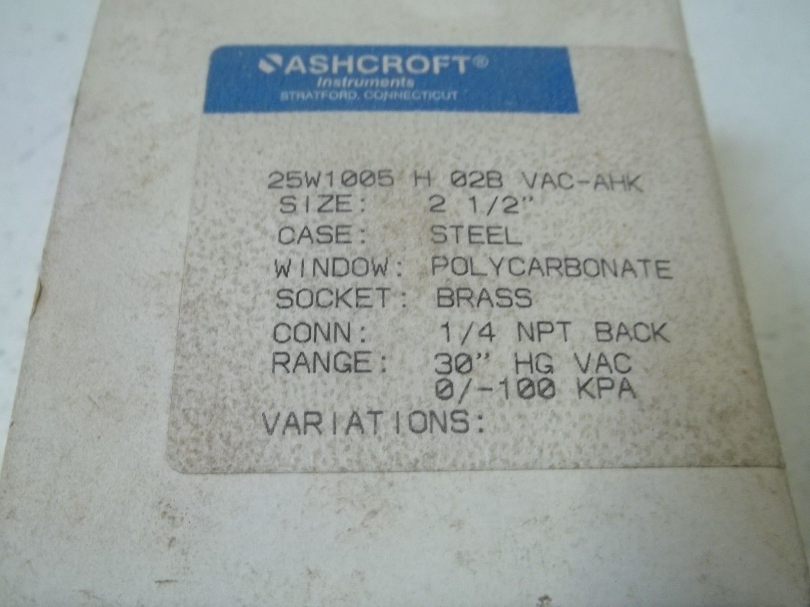 ASCHROFT 25W1005H02BVAC-AHK GAUGE NSMP