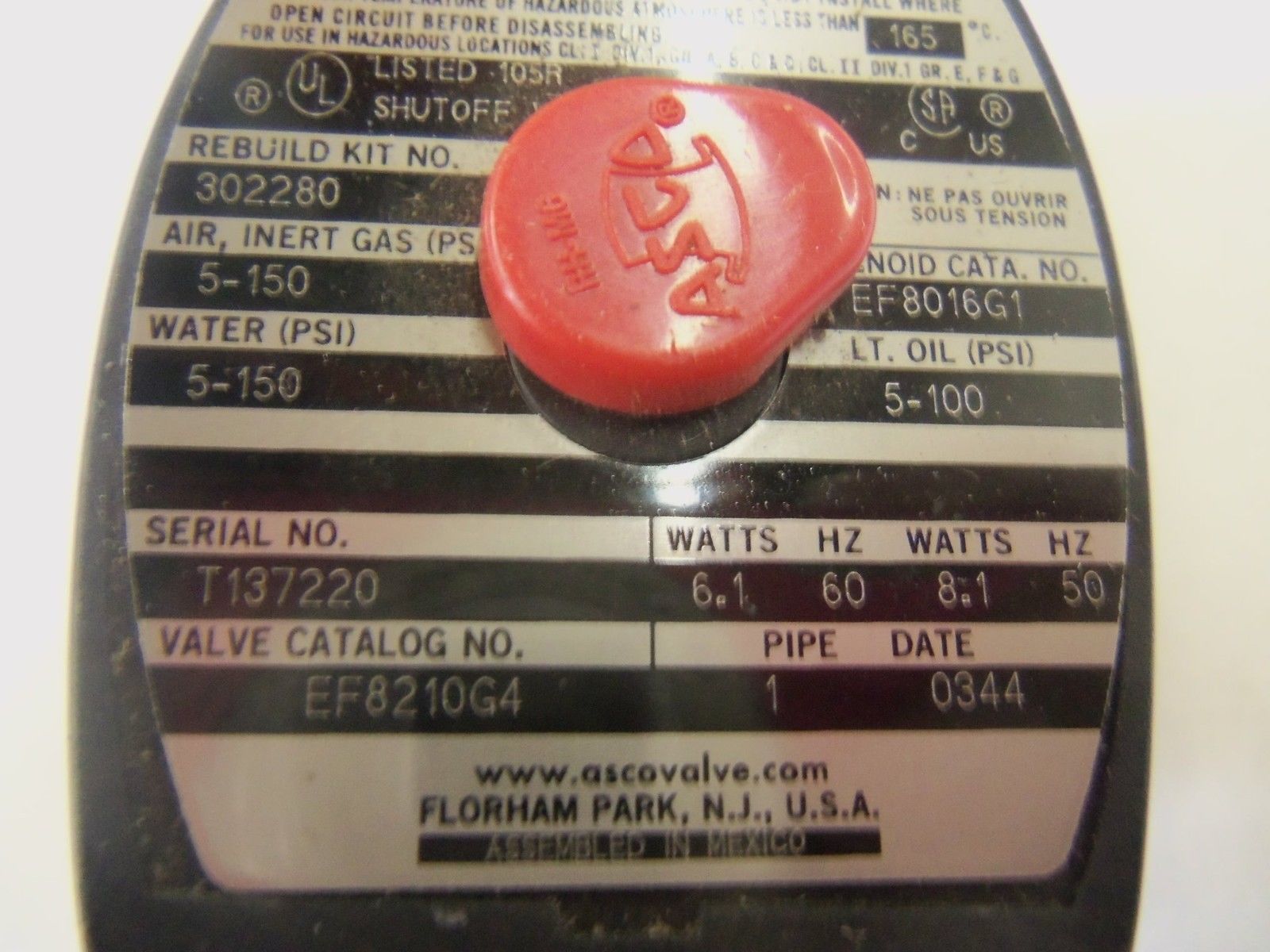 ASCO EF8210G4 2-WAY SOLENOID VALVE UNMP