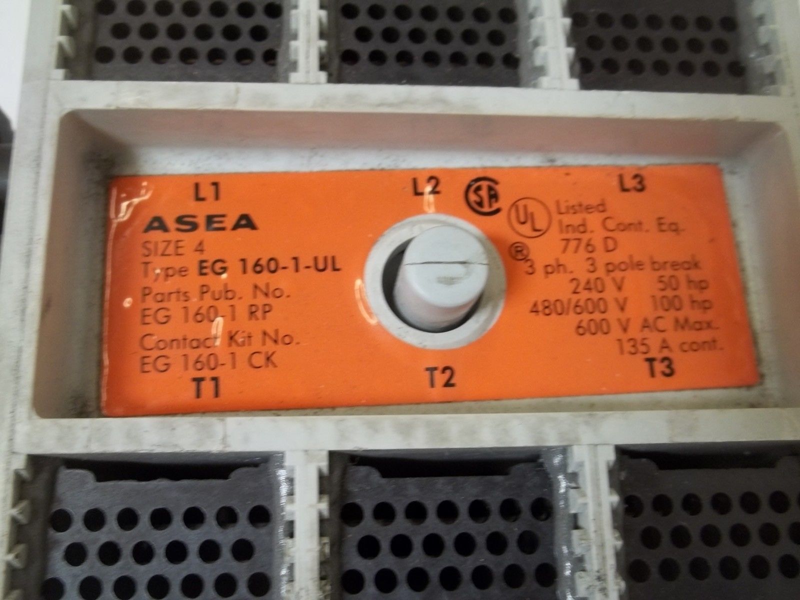 ASEA EG160-1-UL CONTACTOR SIZE 4 *USED*