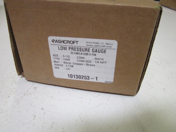 ASHCROFT 351495A02B3-15# PRESSURE GAUGE 0-100% 3-15 PSI *NEW IN BOX*