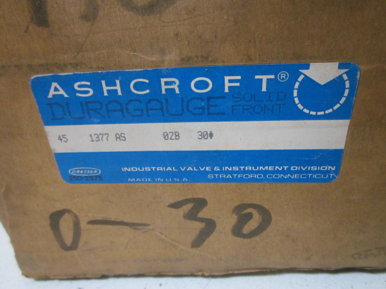ASHCROFT 451377AS02B-30# PRESSURE GAUGE 0-30 PSI NSMP