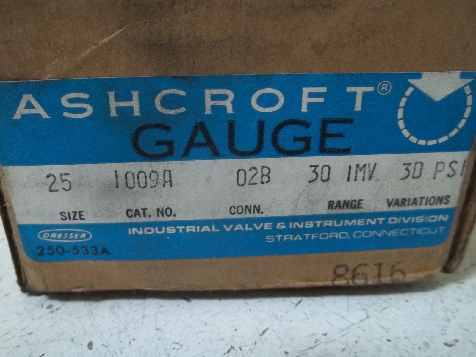 ASHCROFT 251009A02B-30IMV&30PSI PRESSURE GAUGE 30-0 IMV 0-30 PSI UNMP