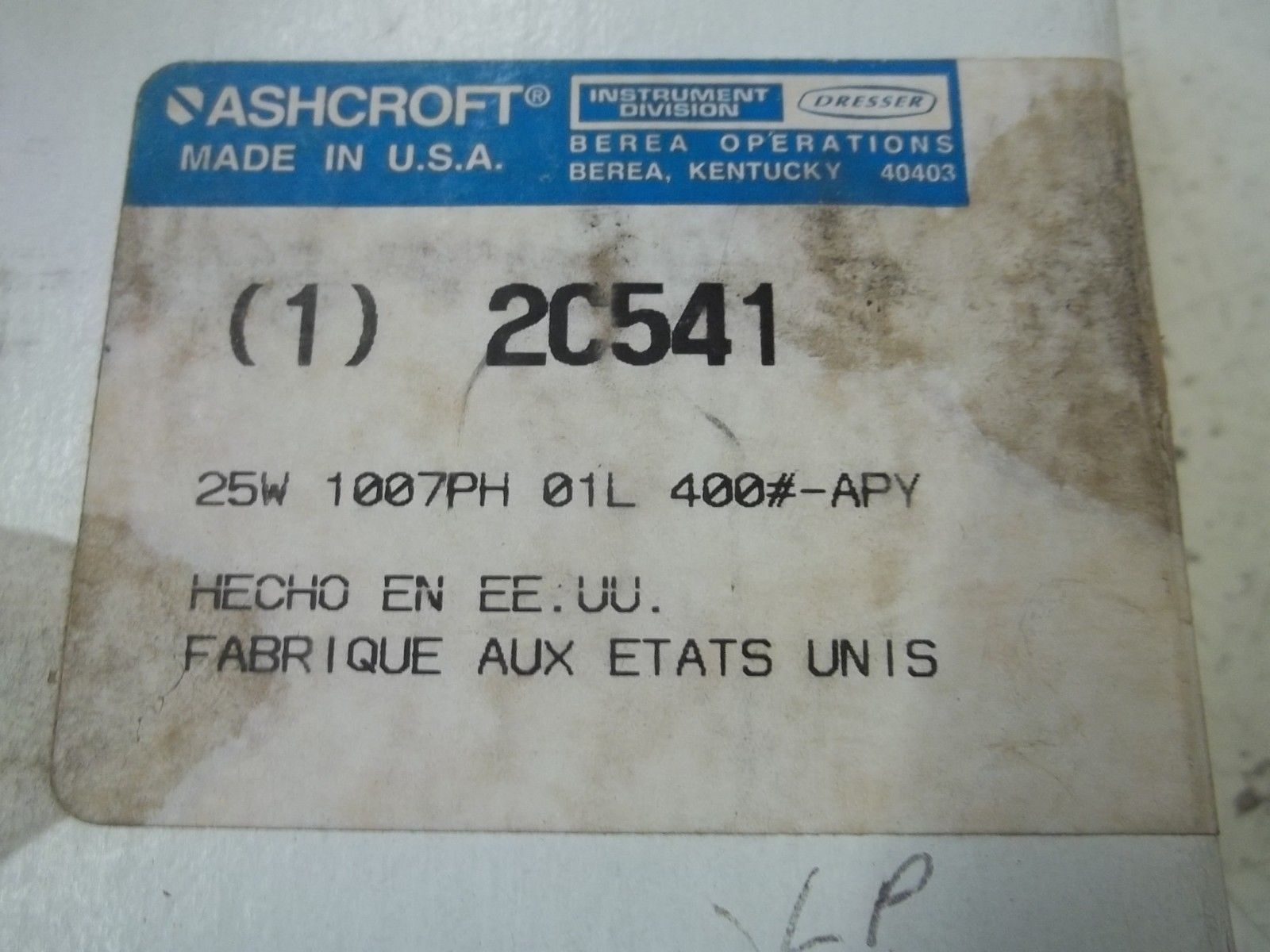 ASHCROFT 25W1007PH01L-400#APY PRESSURE GAUGE NSMP