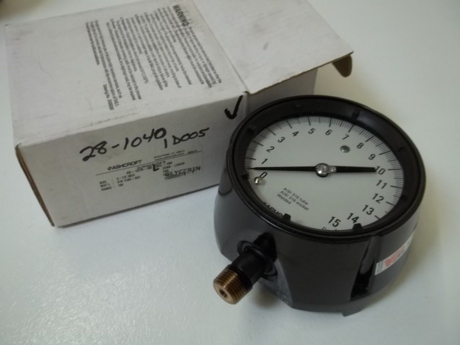 ASHCROFT 451279SSL04L-15# DURAGAUGE 0-15 PSI NSMP