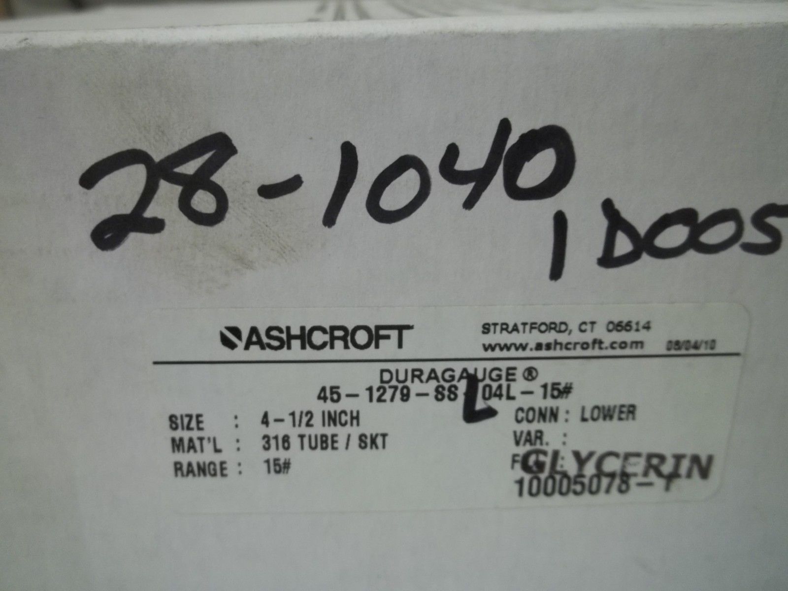ASHCROFT 451279SSL04L-15# DURAGAUGE 0-15 PSI NSMP