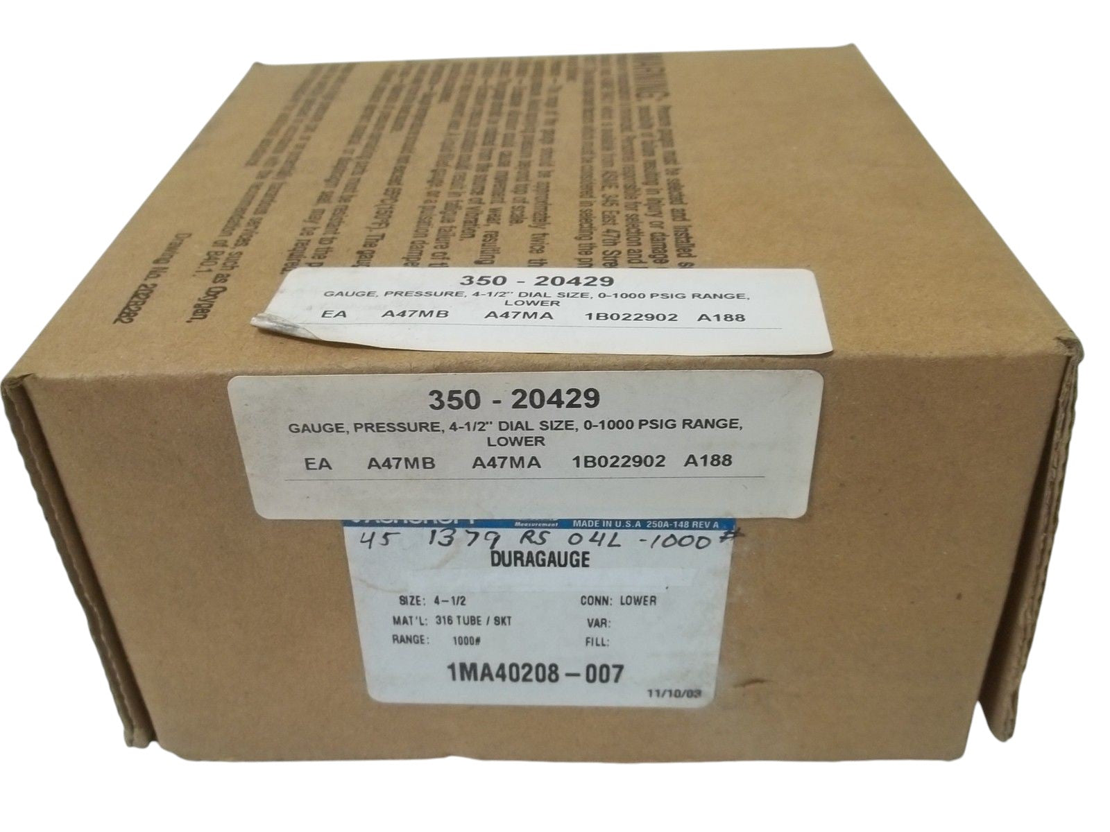 ASHCROFT 451379RS04L-1000# DURAGAUGE 0-1000 PSI NSMP