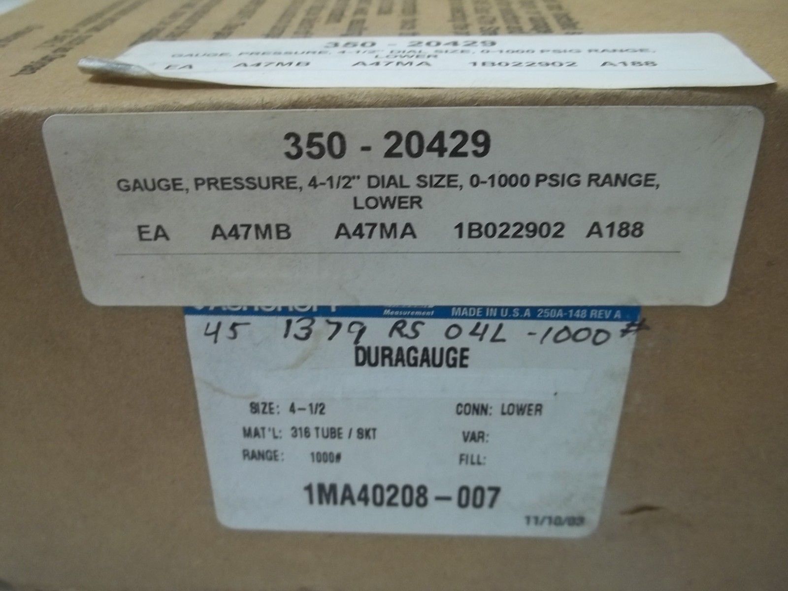 ASHCROFT 451379RS04L-1000# DURAGAUGE 0-1000 PSI NSMP