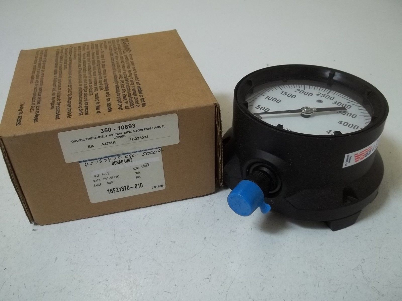 ASHCROFT 451379SS04L-5000# DURAGAUGE 0-5000 PSI NSMP