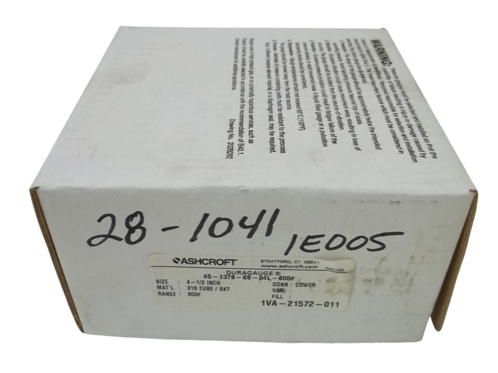 ASHCROFT 451379SS04L-600# DURAGAUGE 0-600 PSI NSMP