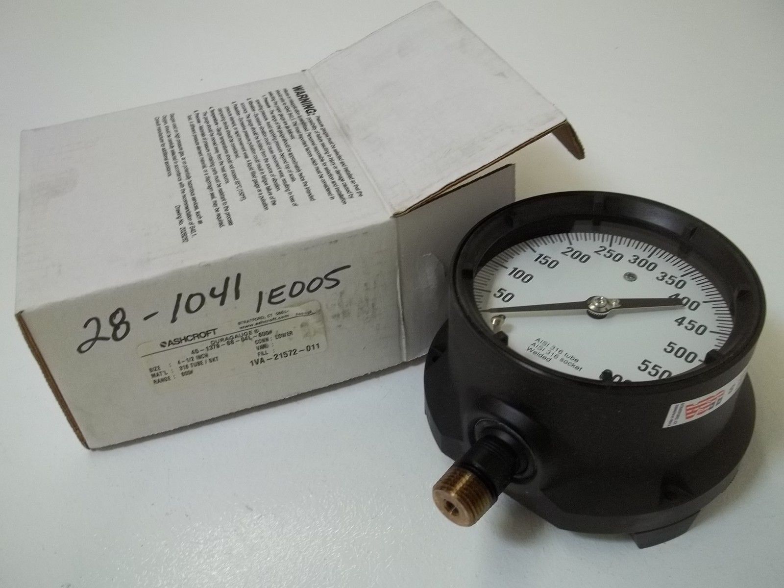 ASHCROFT 451379SS04L-600# DURAGAUGE 0-600 PSI NSMP