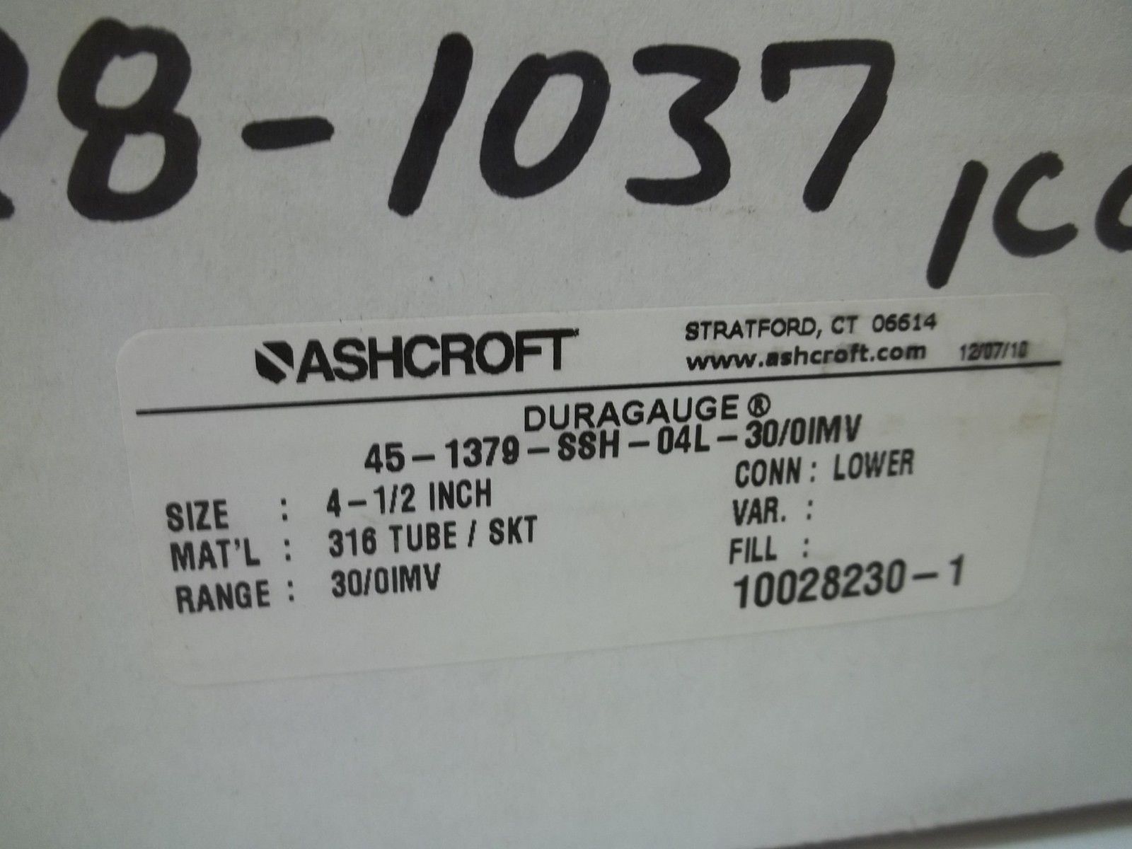 ASHCROFT 451379SSH04L-30/0IMV DURAGAUGE 30-0 IMV NSMP