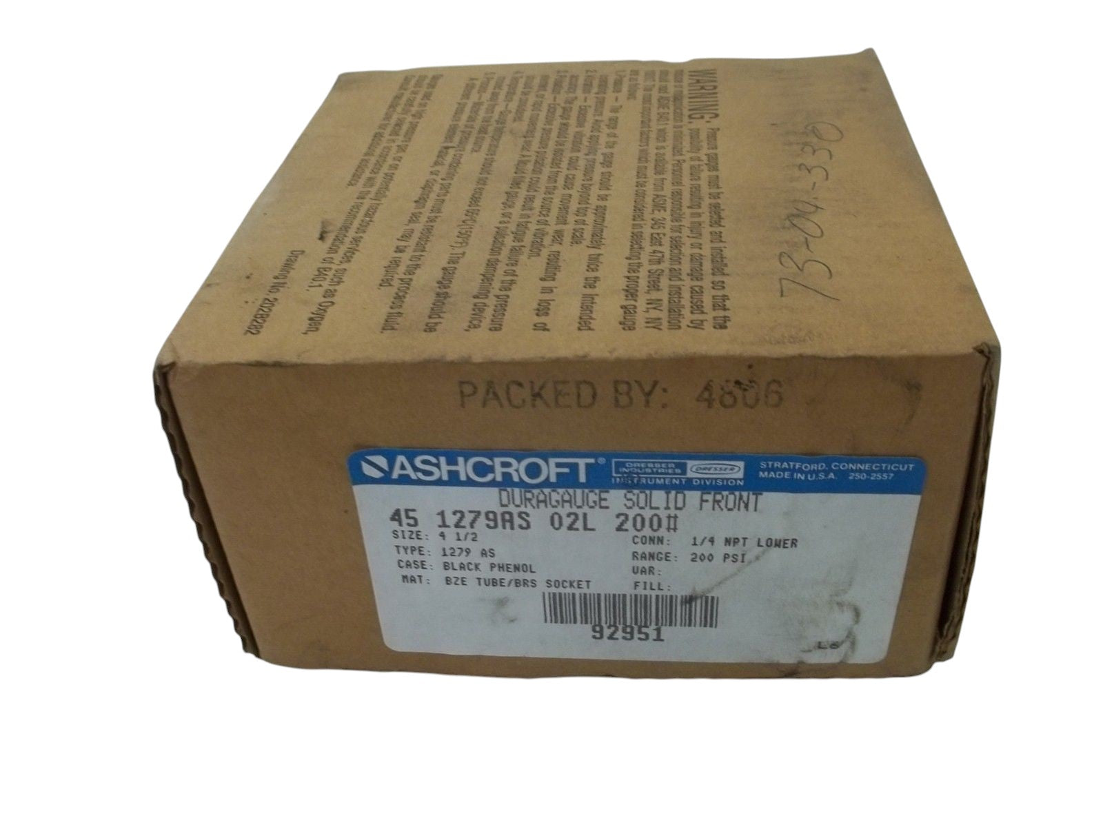 ASHCROFT 451279AS02L-200# DURAGAUGE 0-200 PSI NSMP