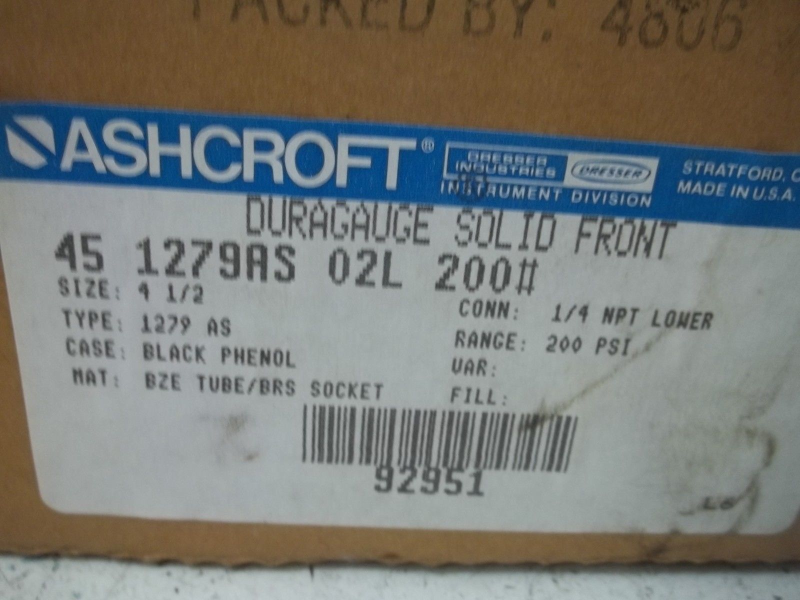 ASHCROFT 451279AS02L-200# DURAGAUGE 0-200 PSI NSMP