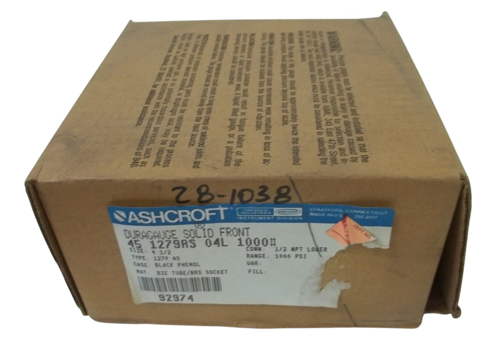 ASHCROFT 451279AS04L-1000# DURAGAUGE 0-1000 PSI NSMP