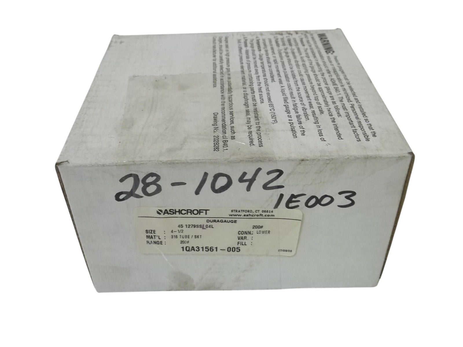 ASHCROFT 451279SSL04L-200# DURAGAUGE 0-200 PSI (AS PICTURED) NSMP