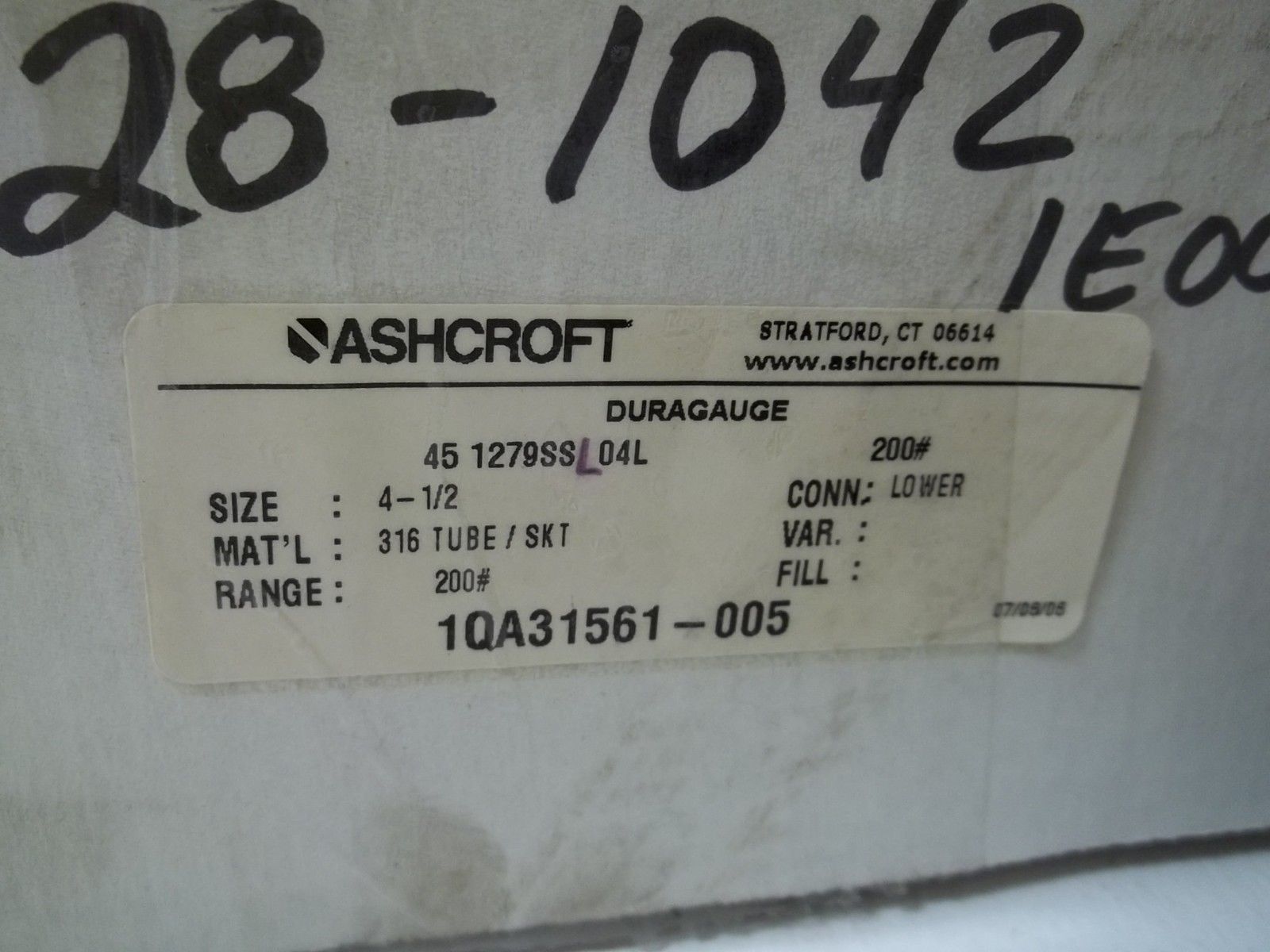 ASHCROFT 451279SSL04L-200# DURAGAUGE 0-200 PSI (AS PICTURED) NSMP
