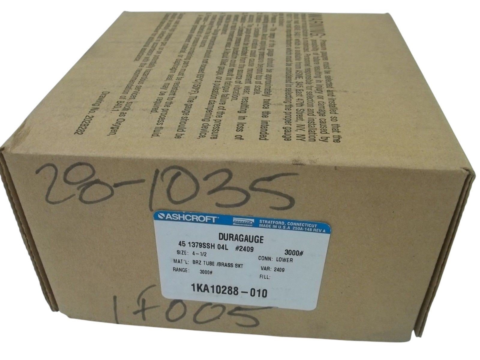 ASHCROFT 451379SSH04L-#2409-3000# DURAGAUGE 0-3000 PSI NSMP