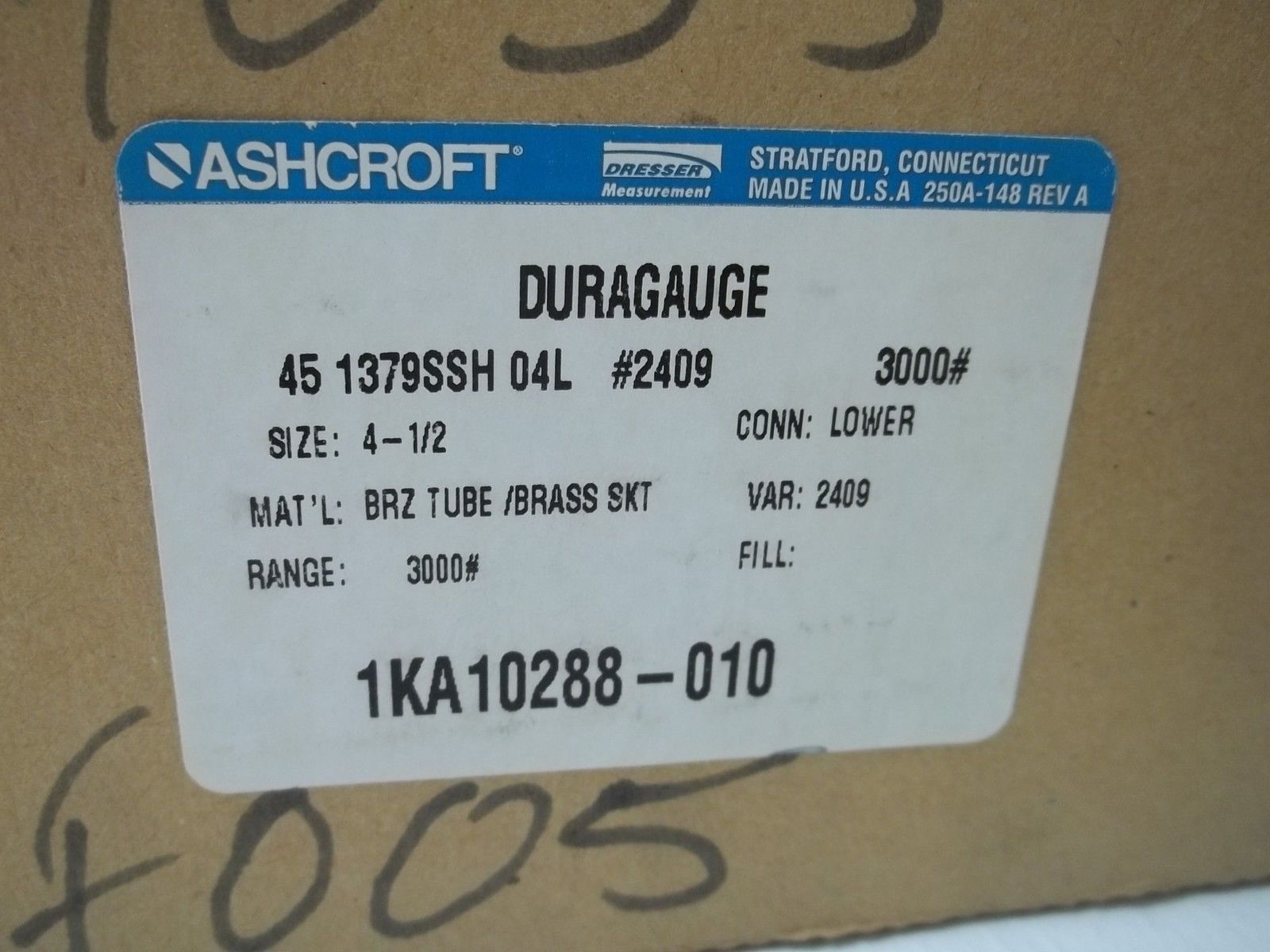 ASHCROFT 451379SSH04L-#2409-3000# DURAGAUGE 0-3000 PSI NSMP