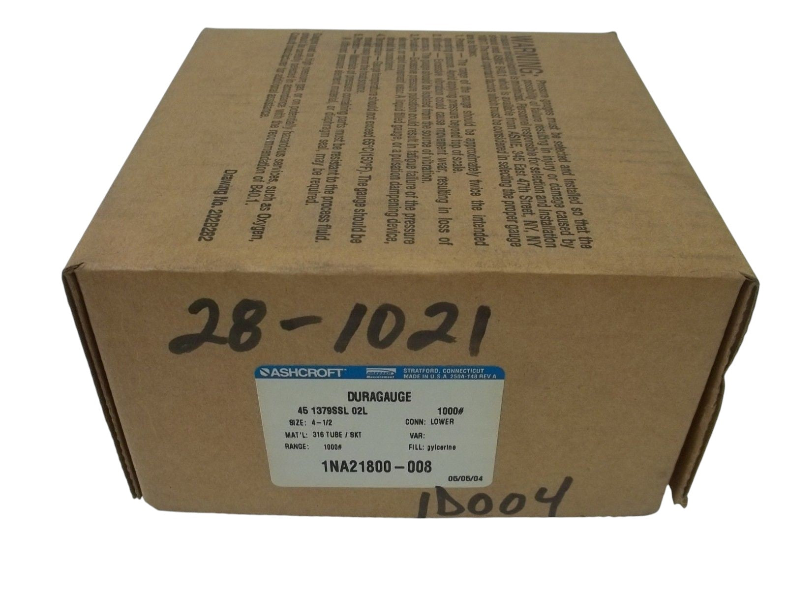 ASHCROFT 451379SSL02L-1000# DURAGAUGE 0-1000 PSI NSMP
