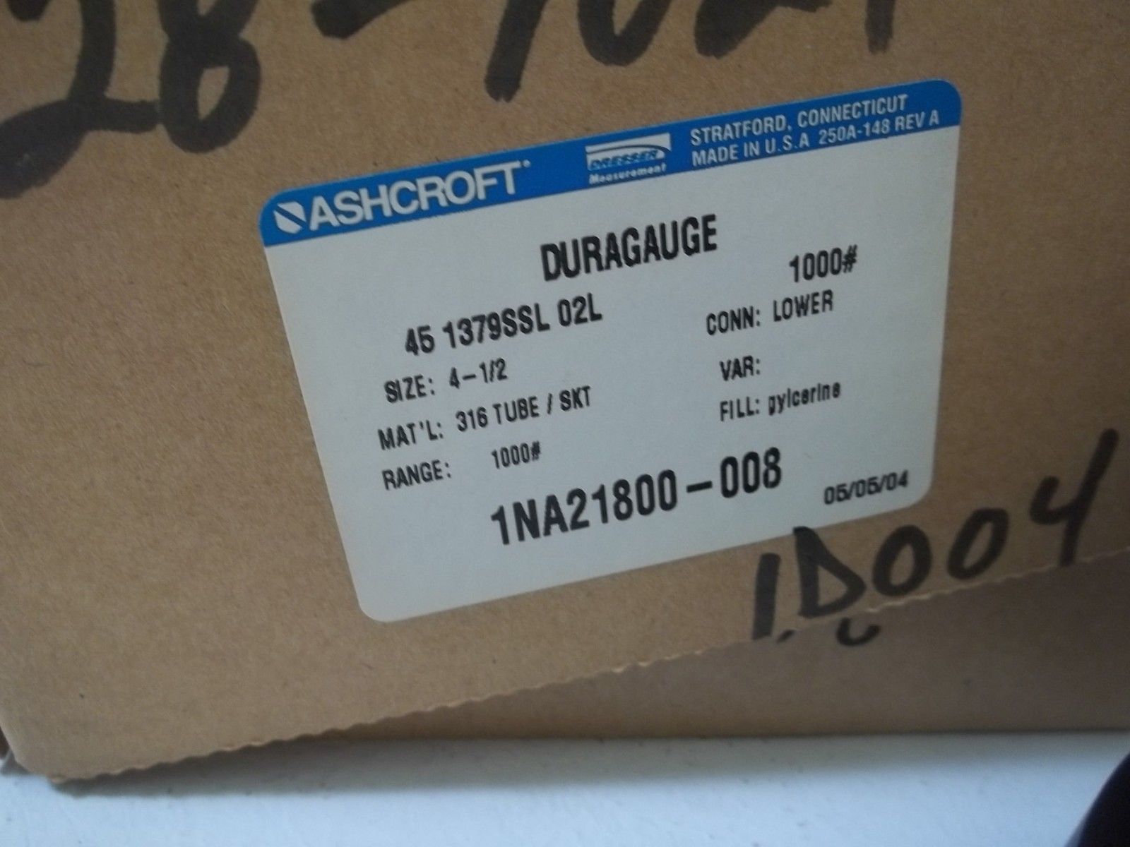 ASHCROFT 451379SSL02L-1000# DURAGAUGE 0-1000 PSI NSMP