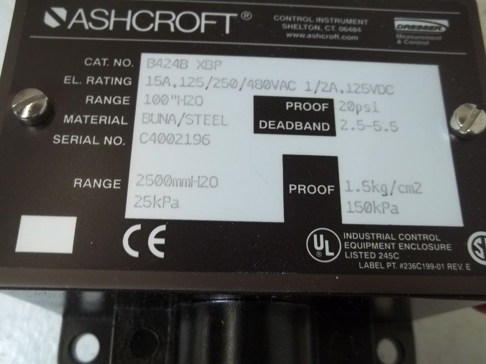 ASHCROFT B424BXBP 100" WC NSMP