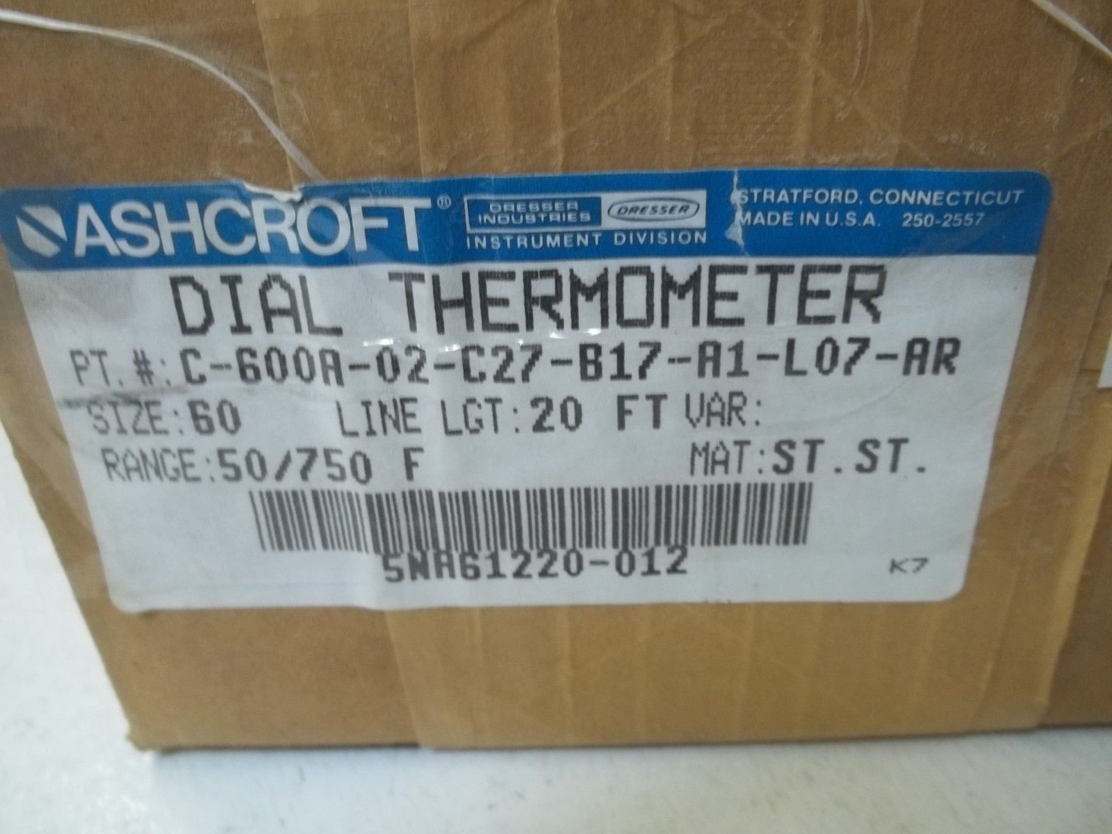 ASHCROFT C-600A-02-C27-B17-A1-L07-AR DIAL THERMOMETER 50/750F NSMP