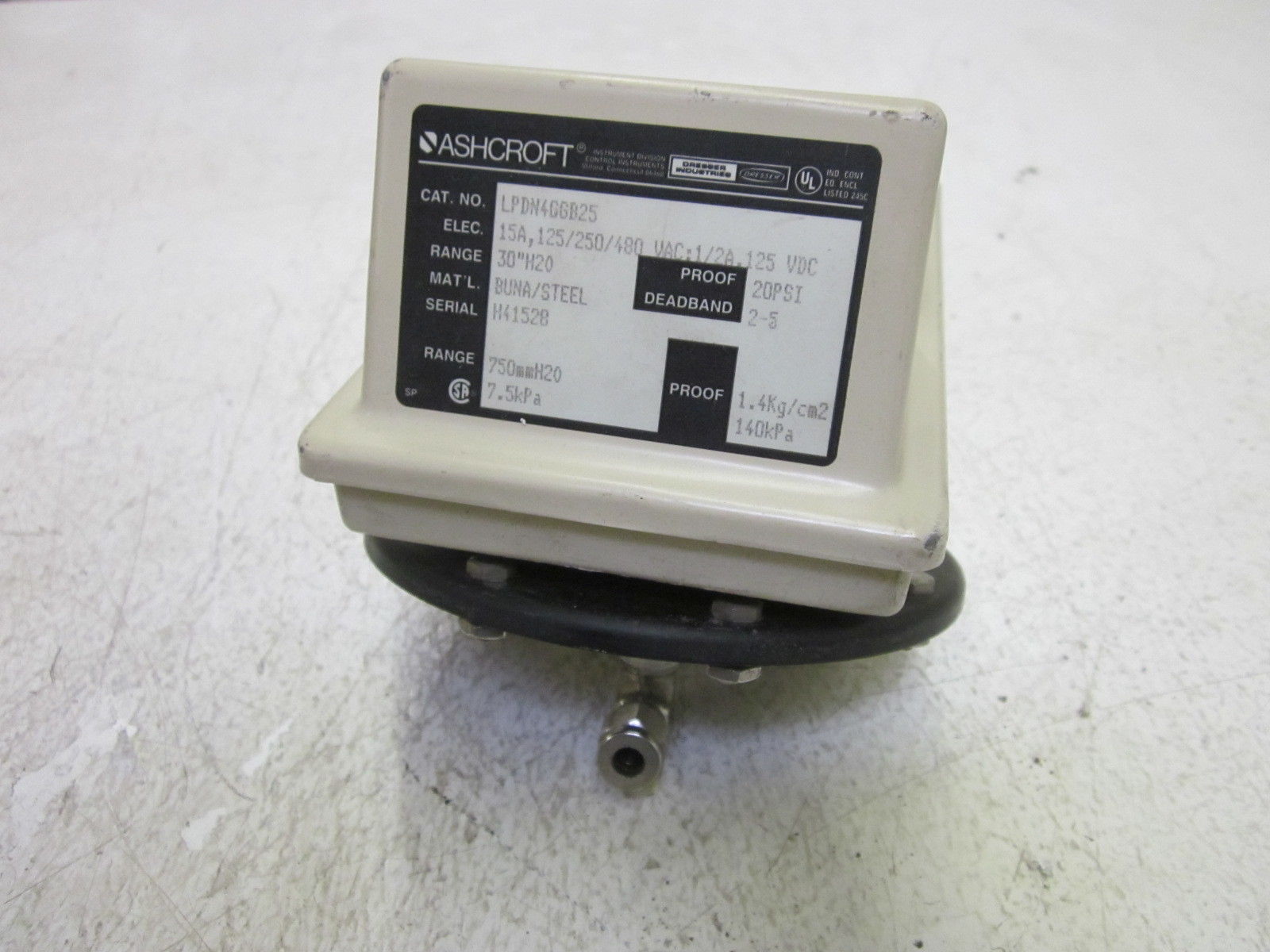 ASHCROFT LPDN4GGB25 15A PRESSURE SWITCH 125/250/480VAC UNMP