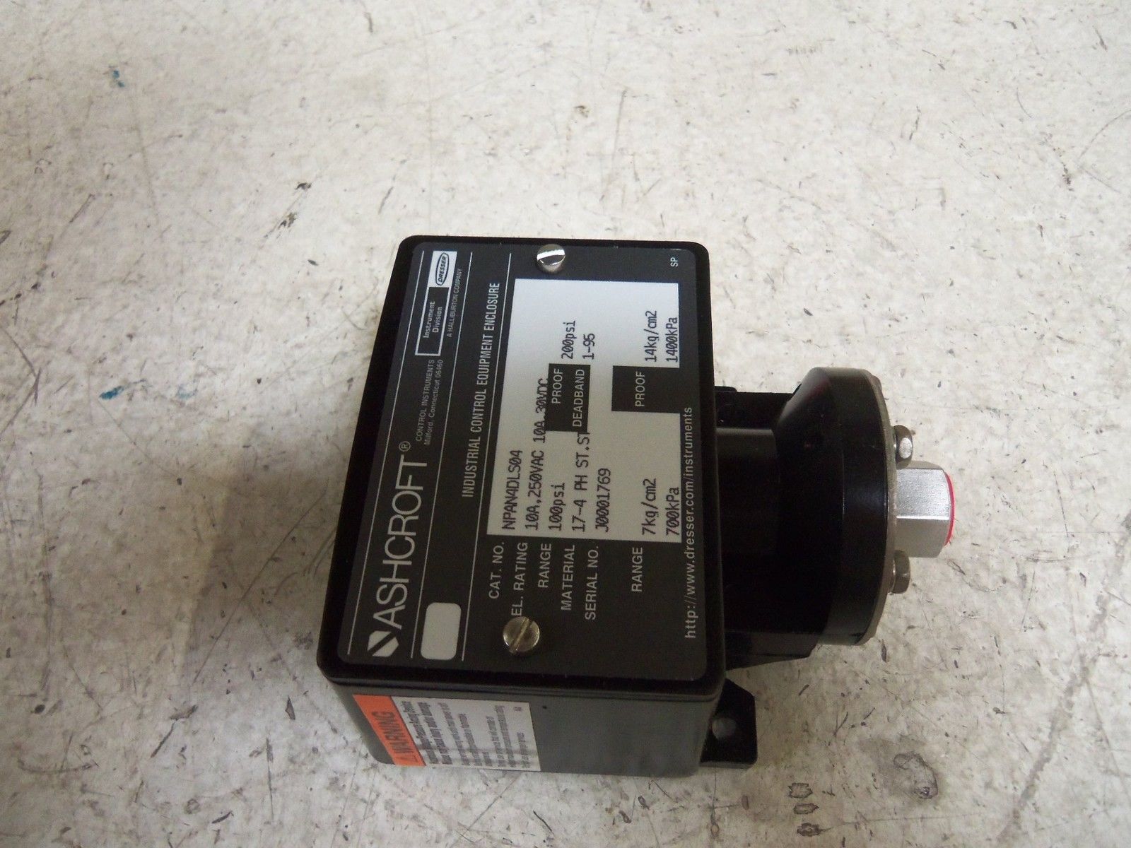 ASHCROFT NPAN4DLS04 PRESSURE SWITCH 100 PSI NSMP