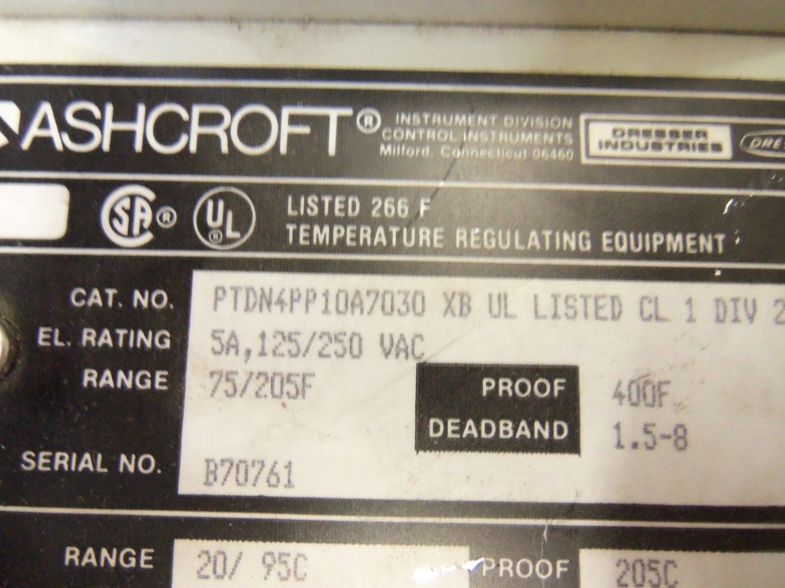 ASHCROFT PTDN4PP10A7030 TEMPERATURE CONTROLLER UNMP