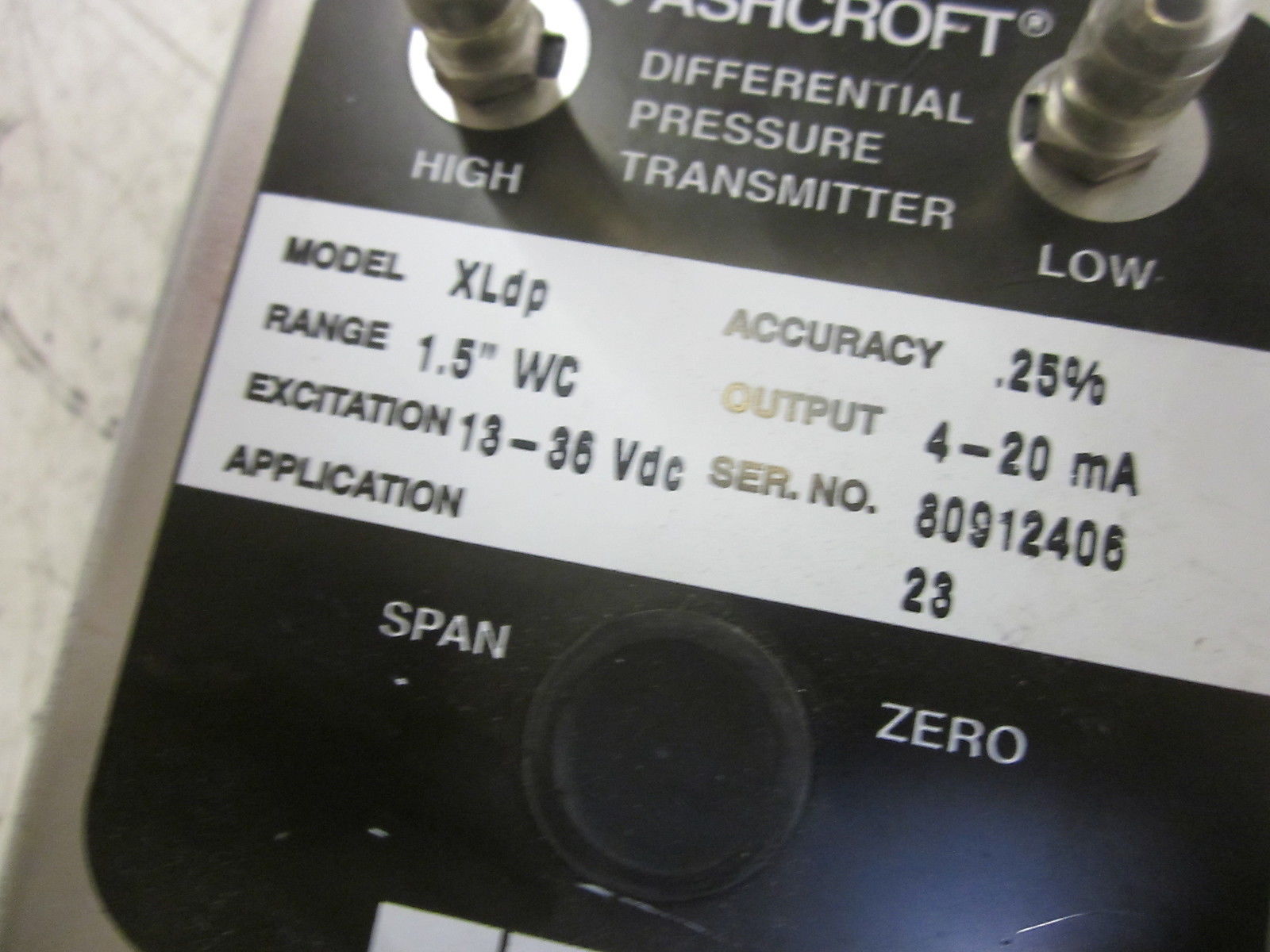 ASHCROFT XLdp XL-3-MB2-42-ST-1P5IW DIFF. PRESSURE TRANSMITTER 1.5" WC UNMP