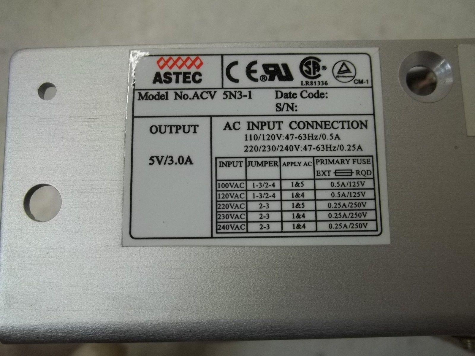 ASTEC ACV 5N3-1 POWER SUPPLY 5V/3.0A  UNMP