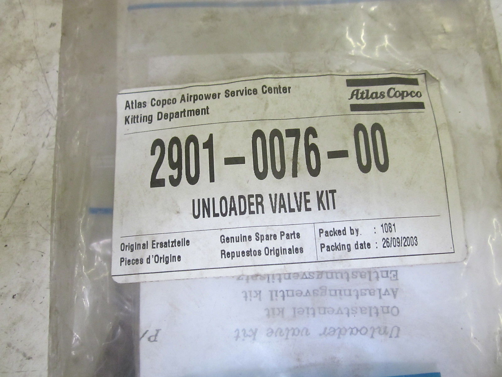 ATLAS COPCO 2901-0076-00 UNLOADER VALVE KIT NSMP
