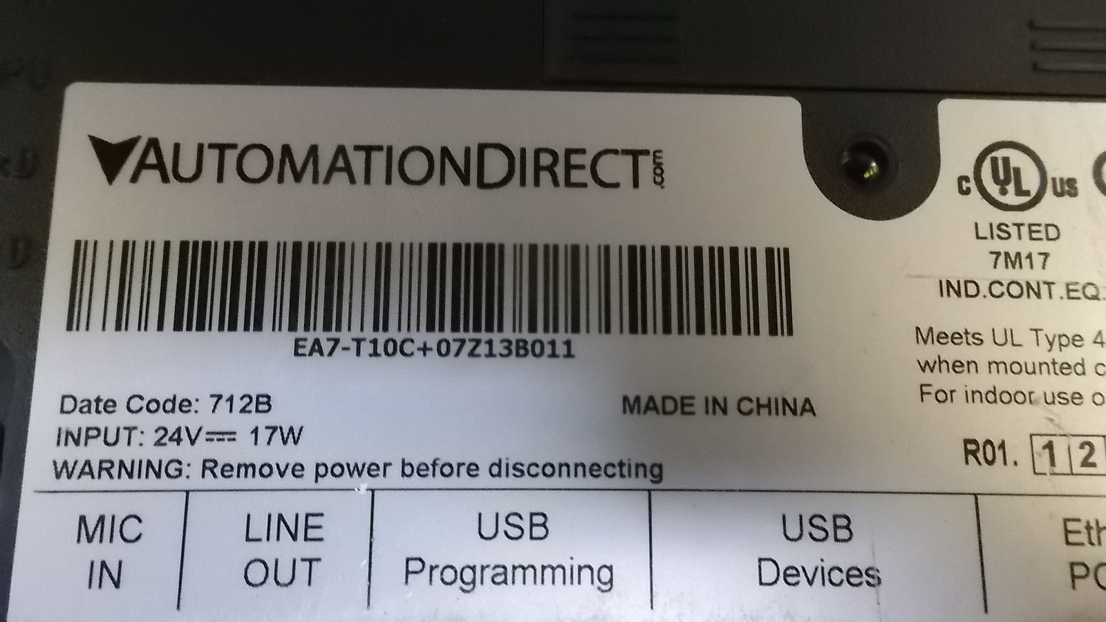 AUTOMATION DIRECT EA7-T10C+07Z13B011 OPERATOR INTERFACE TOUCH PANEL *USED*