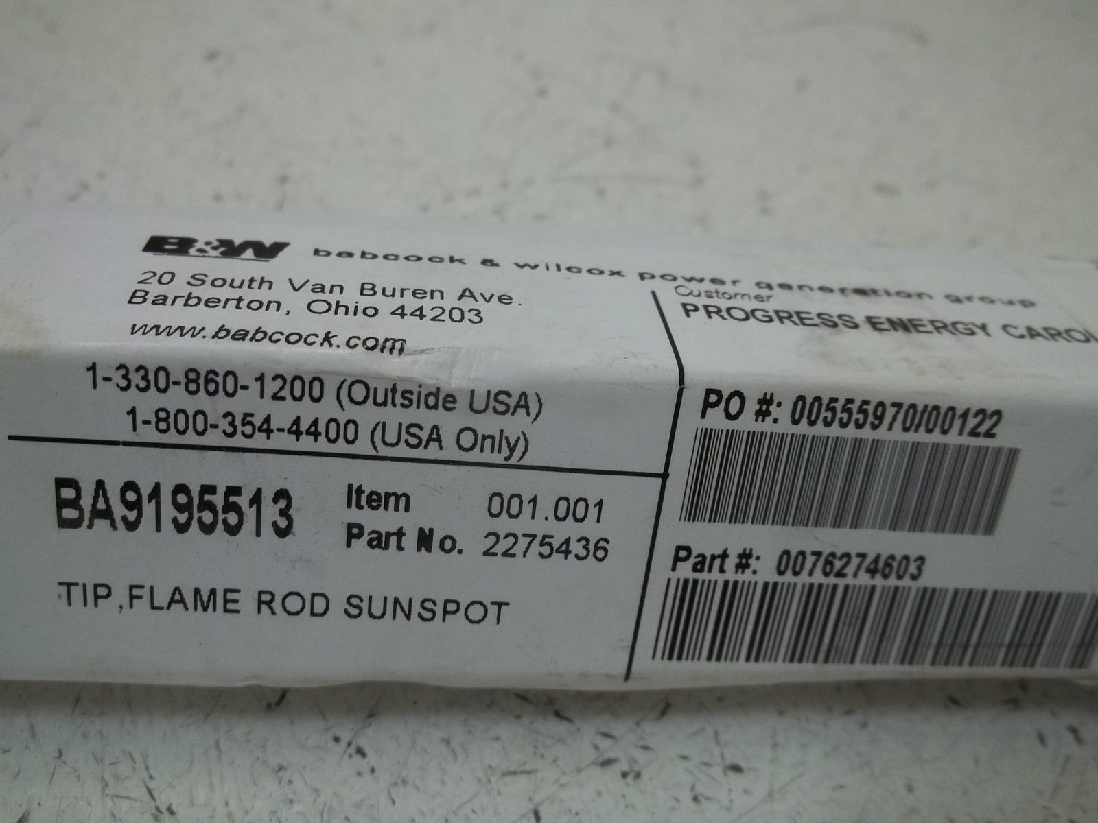 BABCOK & WILCOX 2275436 TIP, FLAM ROD SUNSPOT NSMP