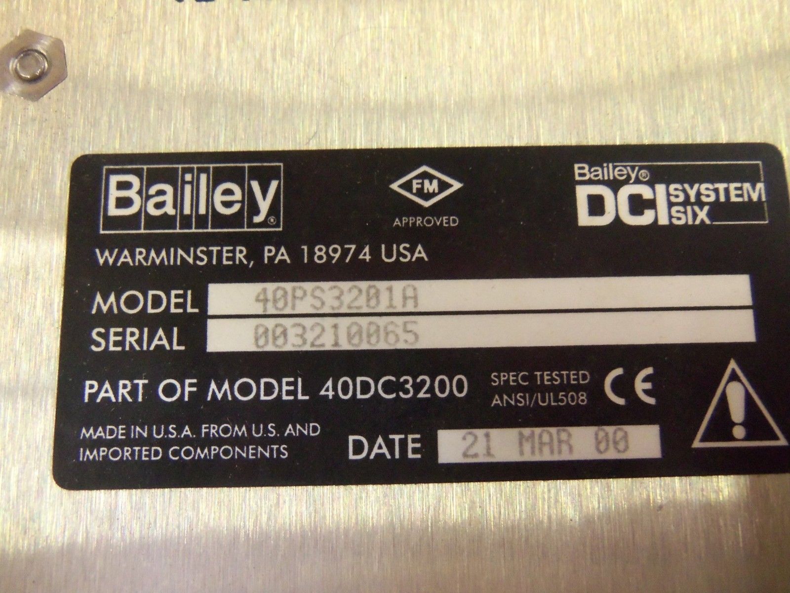 BAILEY 40PS3201A POWER SUPPLY UNMP
