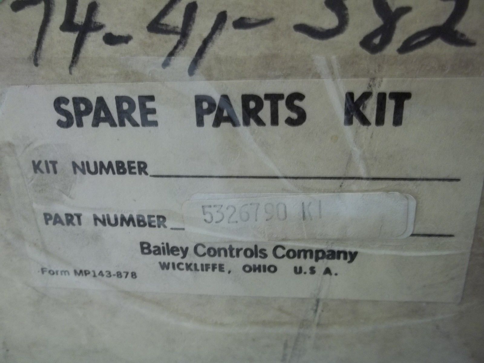 BAILEY 5326790 K1 SPARE PARTS KIT *USED*