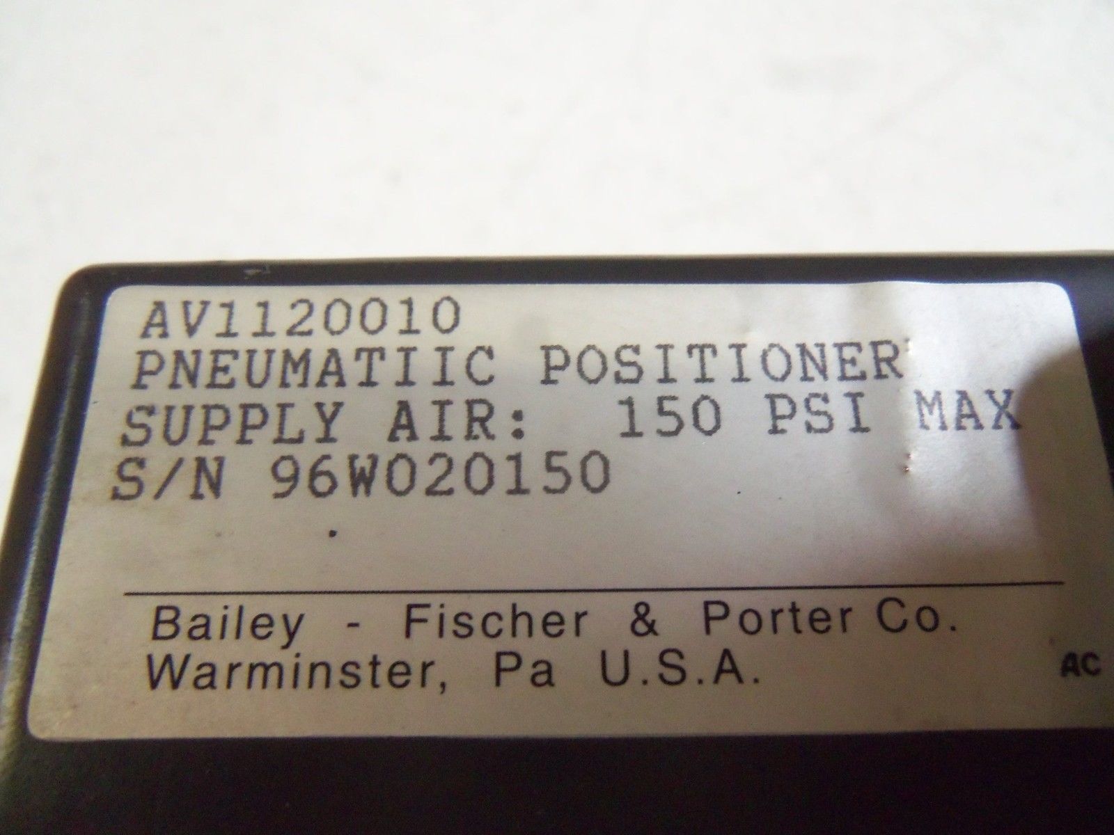 BAILEY AV1120010 PNEUMATIC POSITIONER UNMP