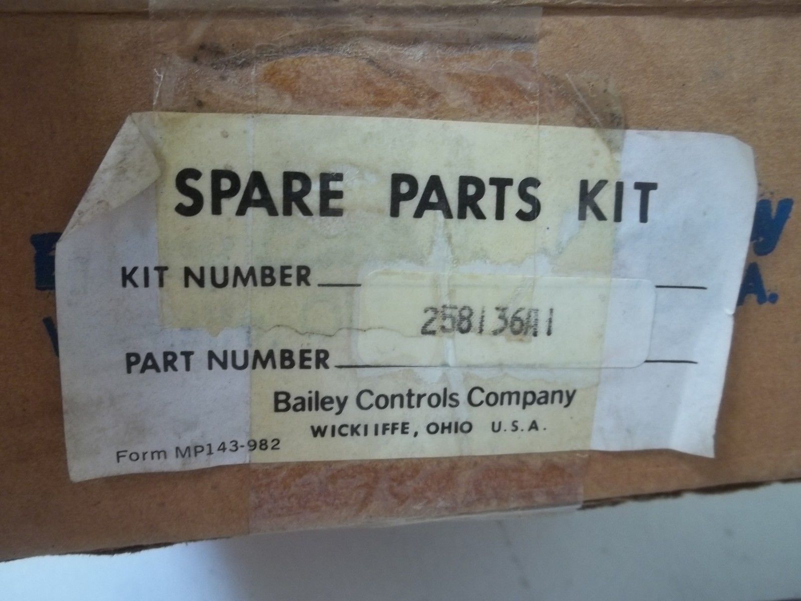 BAILEY CONTROLS 25836A1 SPARE PARTS KIT *NEW IN BOX*