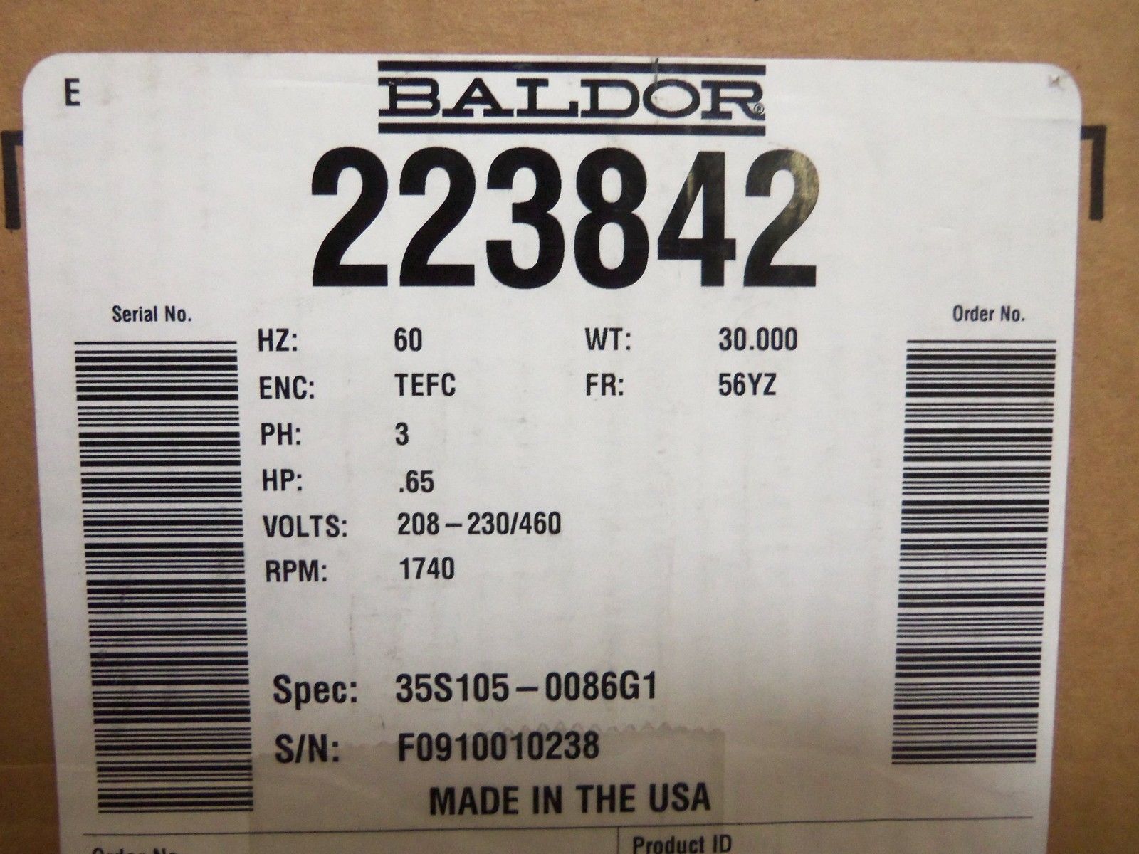BALDOR 223842 MOTOR *NEW IN BOX*
