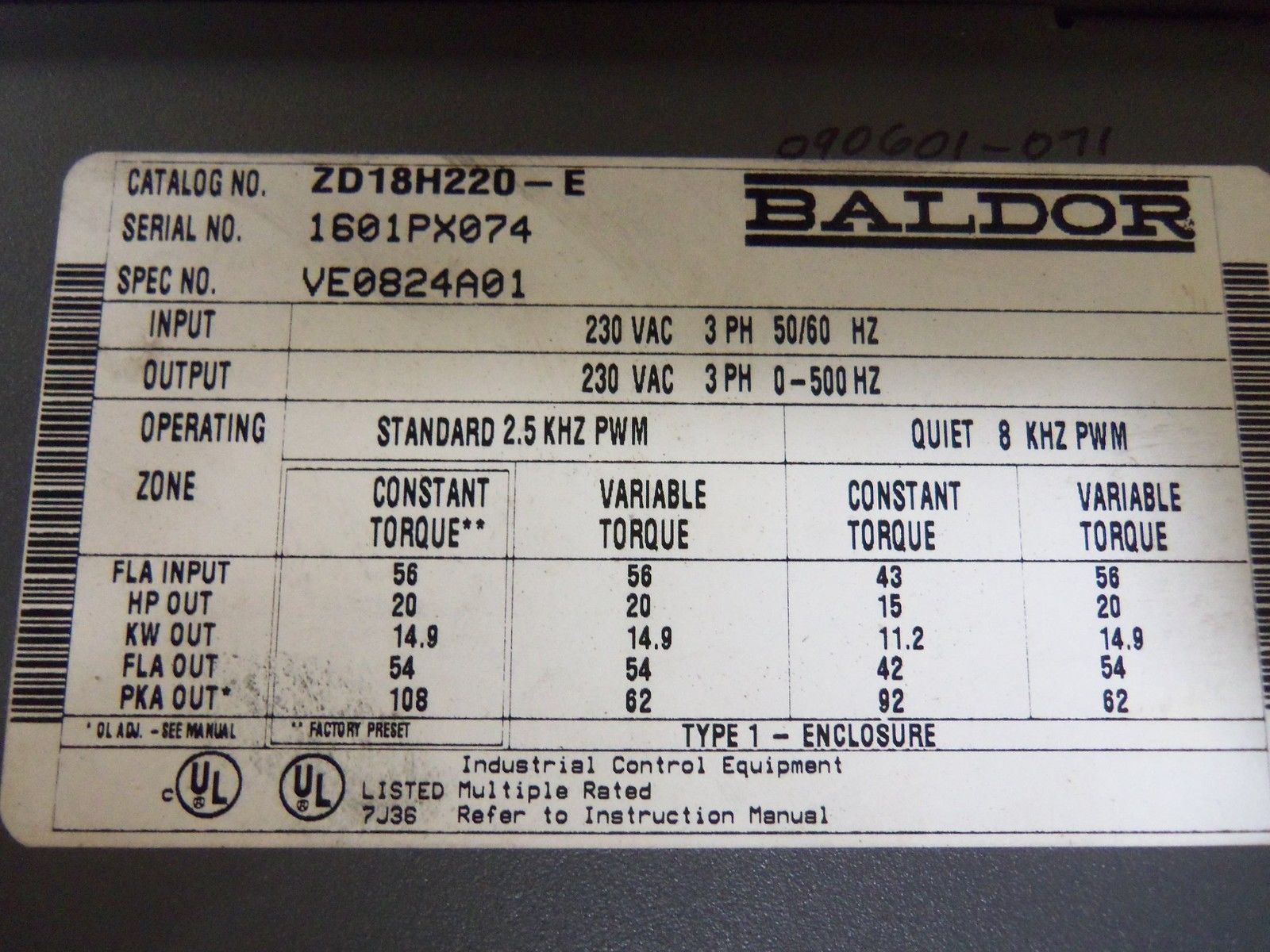 BALDOR ZD18H220-E AC DRIVE UNMP